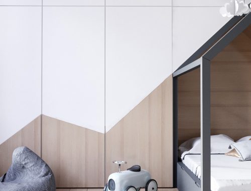 3D ontwerpen van een leuke neutrale kinderkamer