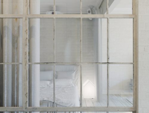 Transparante stoere loft slaapkamer