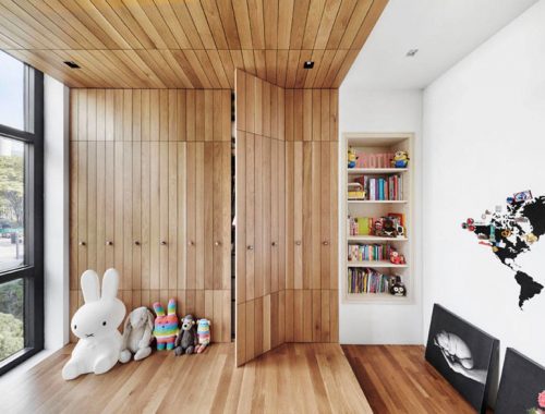 Kinderkamer met een super mooi houten bed platform