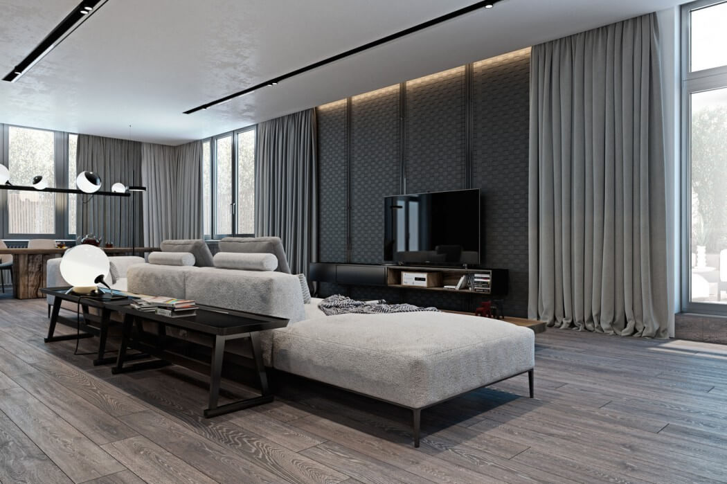 Modern en luxe appartement met een donker kleurenpalet