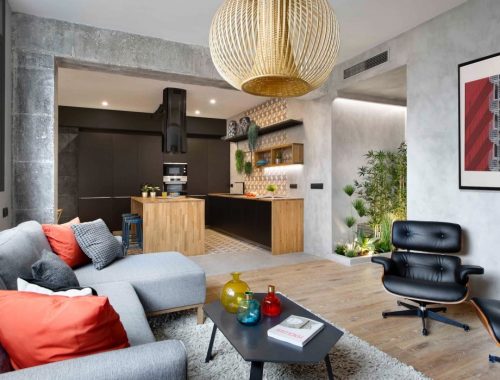 In dit stijlvolle appartement vind je een mooie mix van verschillende materialen
