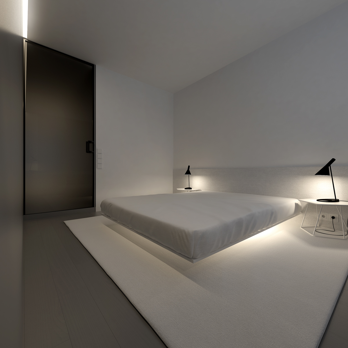 Super strakke minimalistische slaapkamer