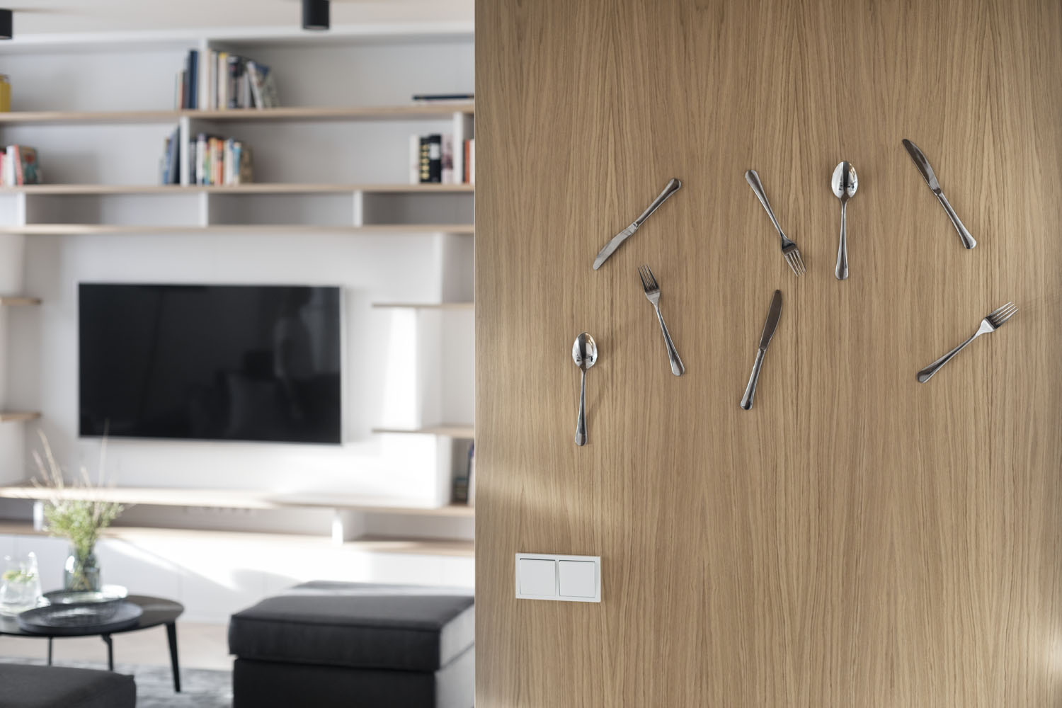 De TV wandkast vormt dé blikvanger in deze woonkamer