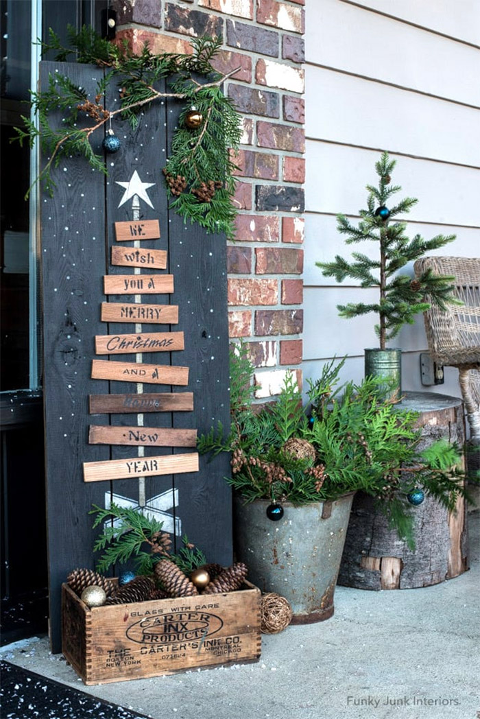 voortuin decoratie kerst houten kerstboom bord