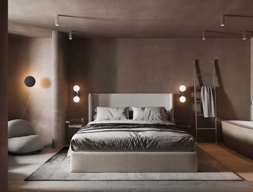 Slaapkamer ontwerp met vrijstaand bad door Anna Lutaeva