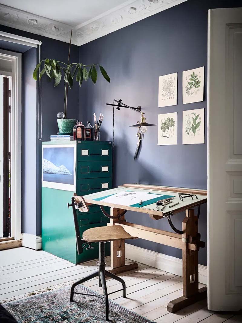 woontrends 2021 blauwe muur werkplek